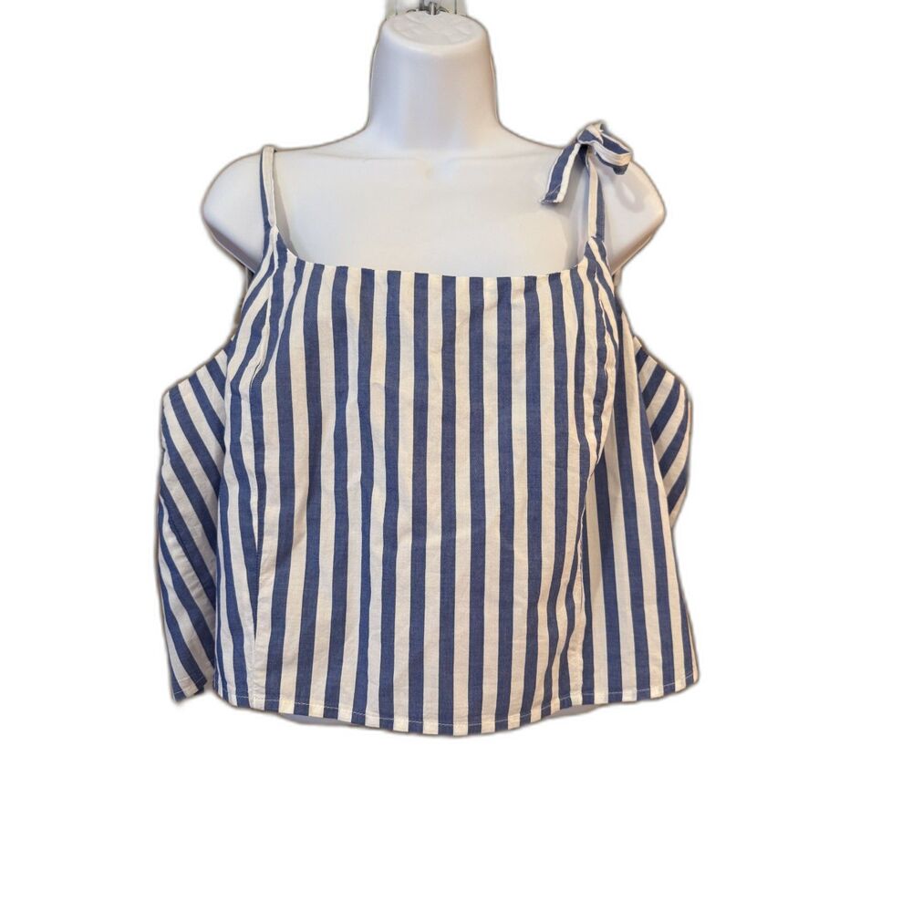 Old Navy Nautical Blue White Stripe Crop Top XL Sleeveless Shoulder Tie
